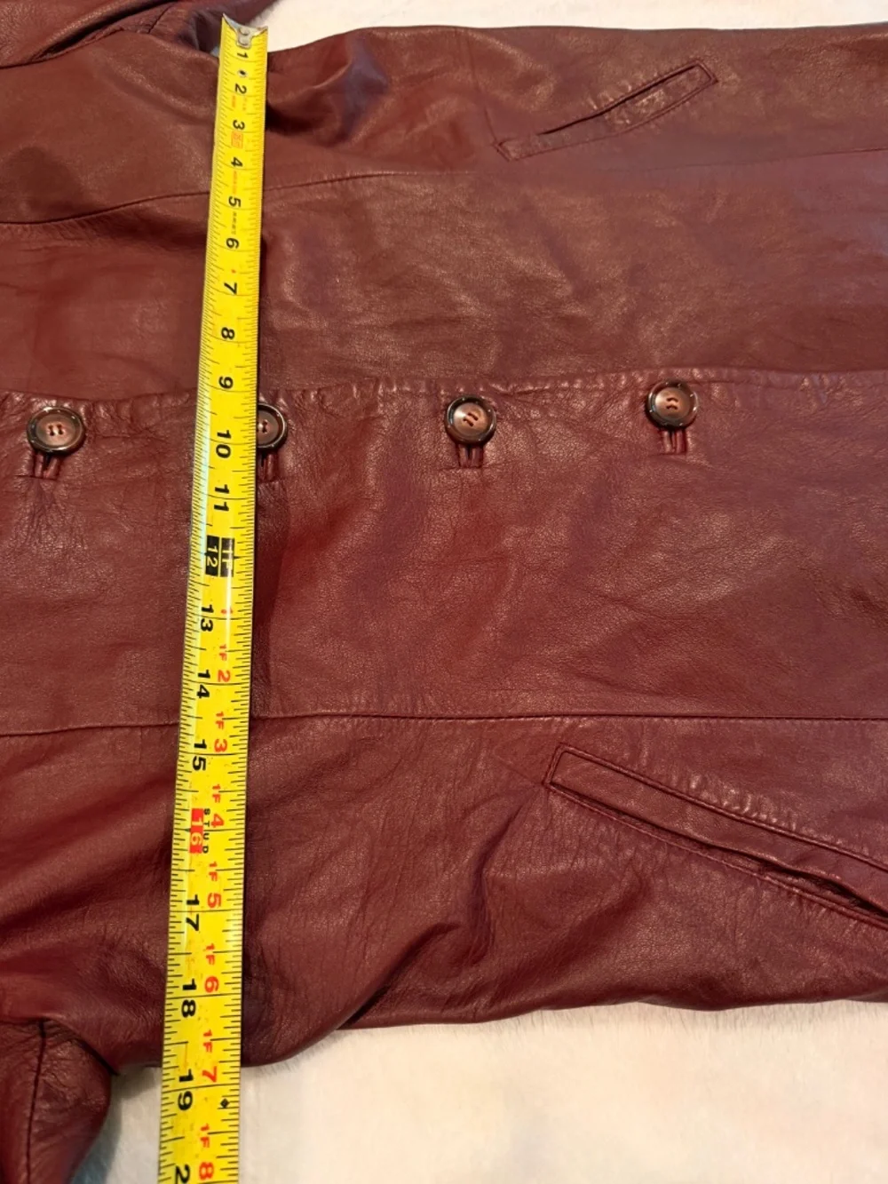 Vera Pelle Vintage Jacket Burgundy Leather Collared Buttons Pockets Lined Size L